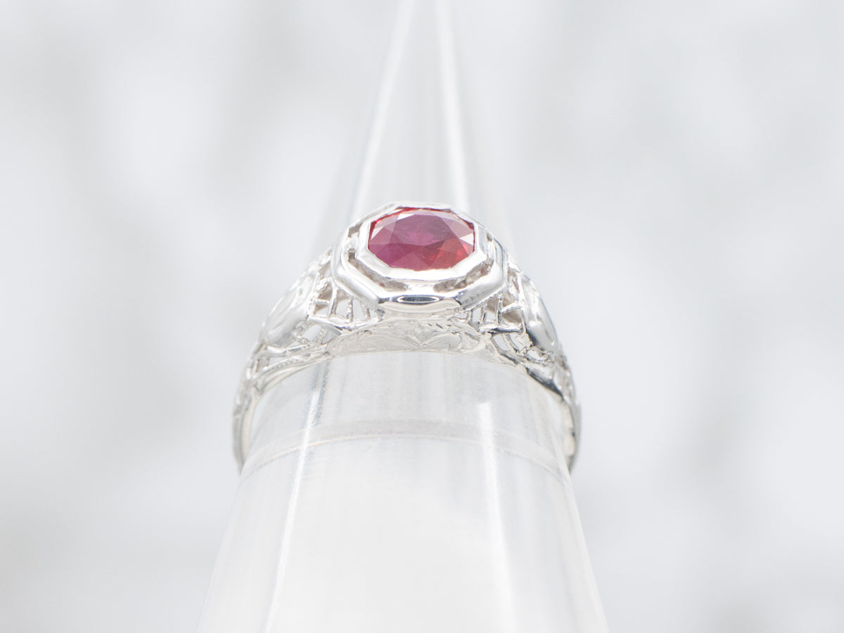Art Deco Ruby Solitaire Engagement Ring