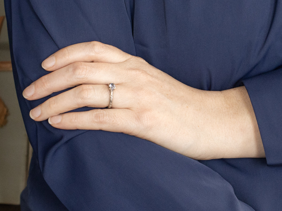 Engraved White Gold Purple Sapphire and Diamond Ring