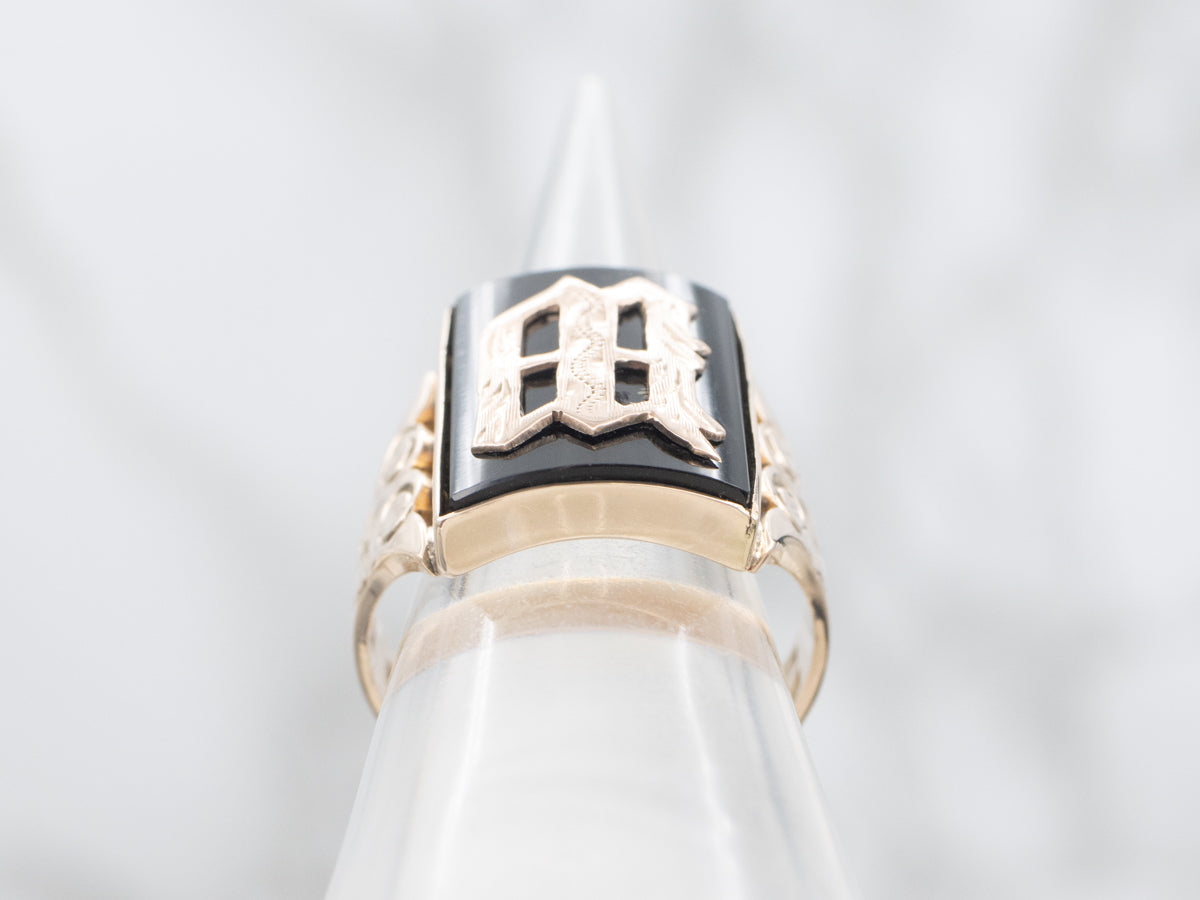 Antique Gold Onyx "W" Initial Signet Ring