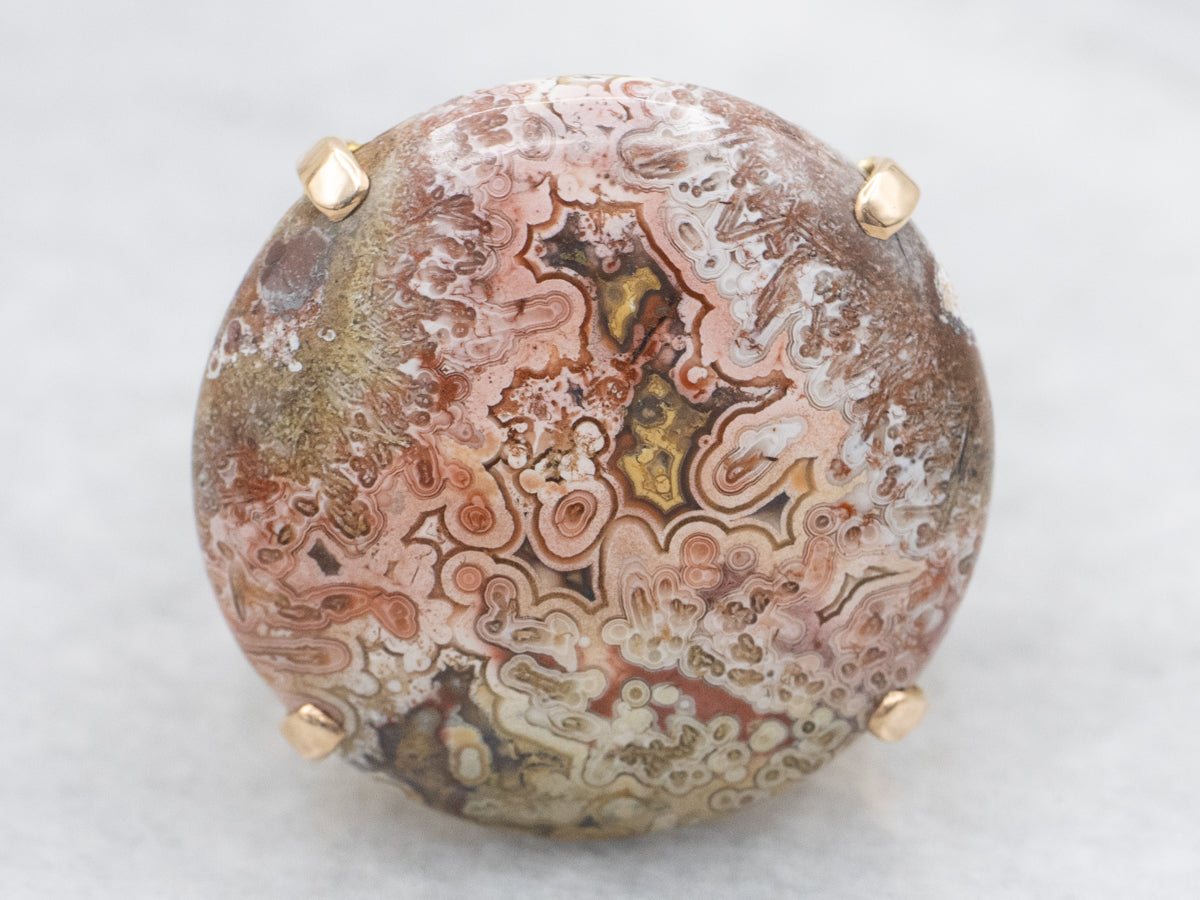 Yellow Gold Crazy Lace Agate Cocktail Ring