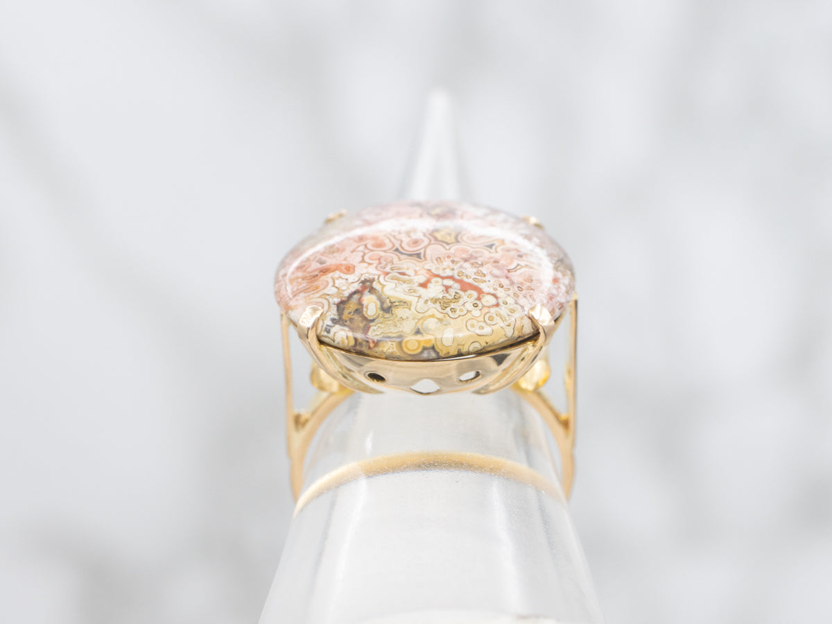Yellow Gold Crazy Lace Agate Cocktail Ring