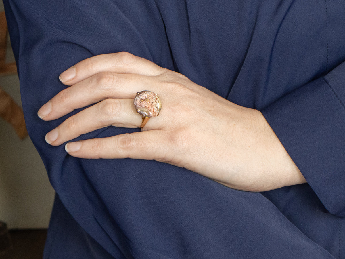 Yellow Gold Crazy Lace Agate Cocktail Ring