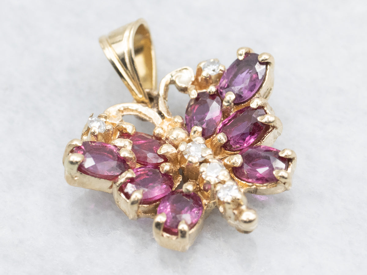 Sweet Ruby and Diamond Butterfly Pendant