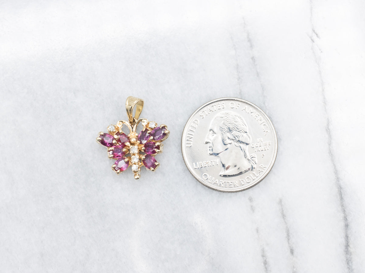 Sweet Ruby and Diamond Butterfly Pendant