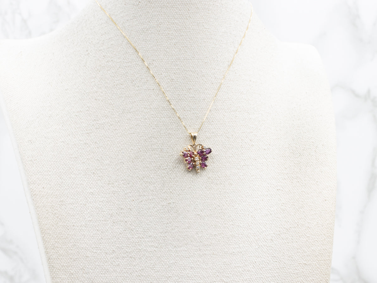 Sweet Ruby and Diamond Butterfly Pendant