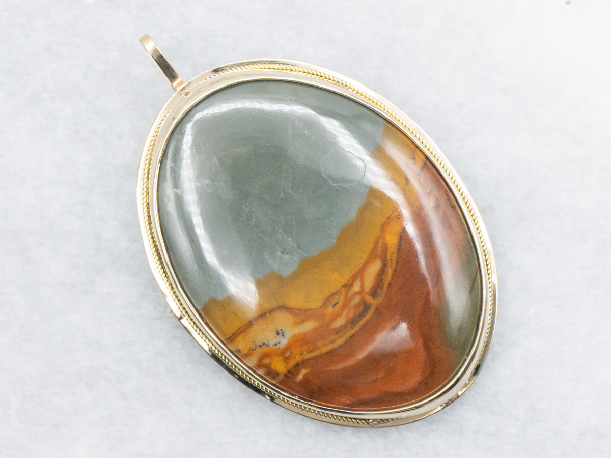 Vintage Gold Landscape Jasper Brooch or Pendant