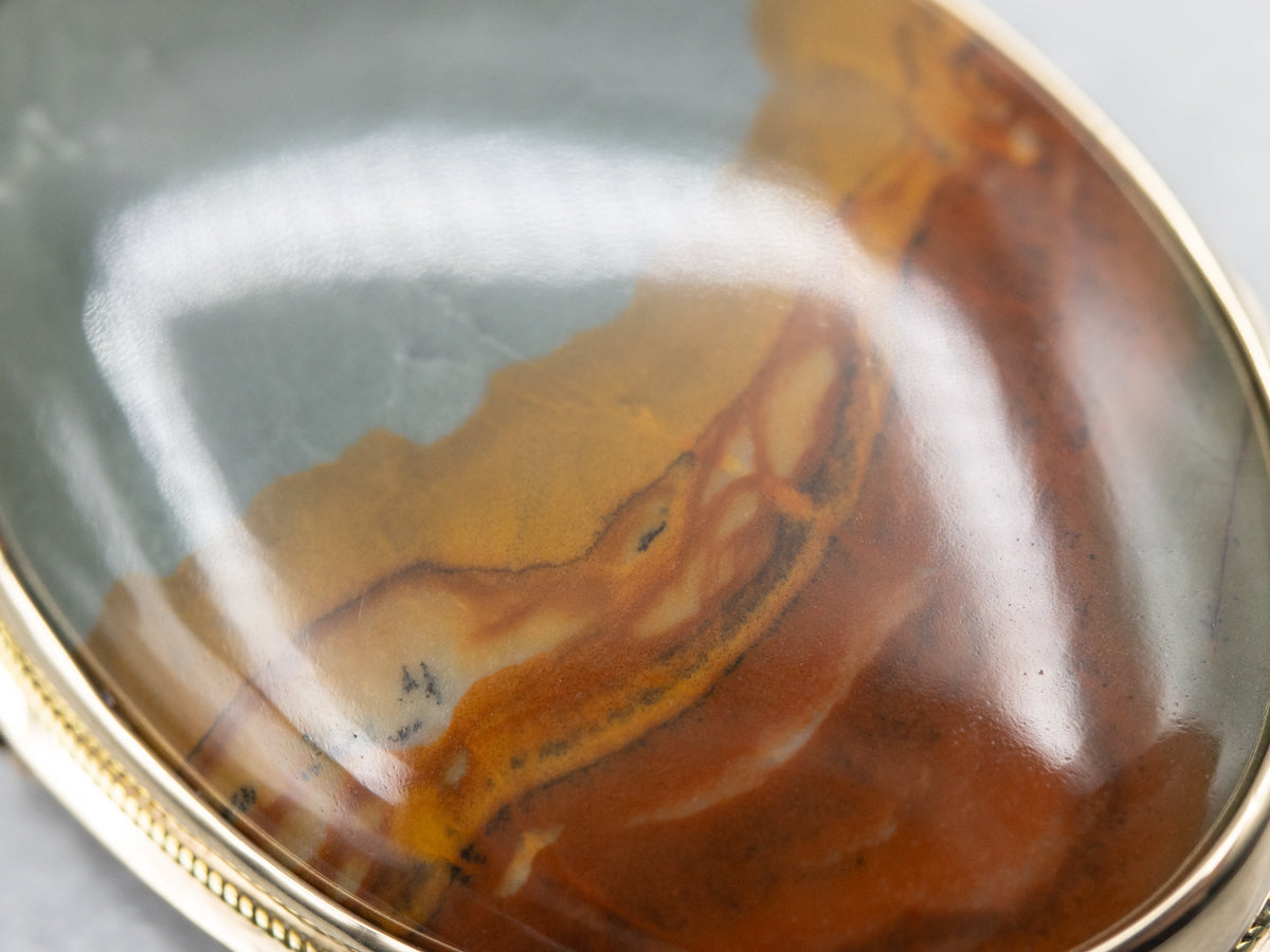 Vintage Gold Landscape Jasper Brooch or Pendant