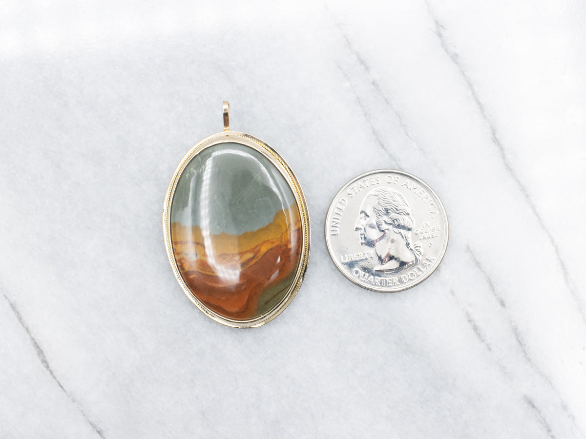 Vintage Gold Landscape Jasper Brooch or Pendant