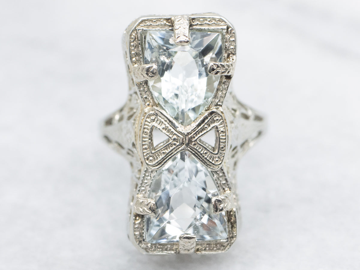 Sweet Double Aquamarine Art Deco Cocktail Ring