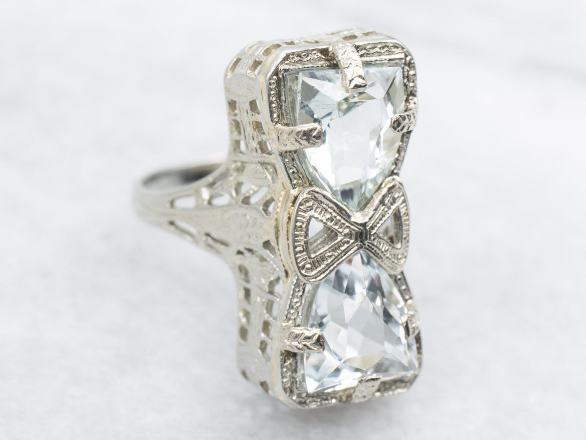 Sweet Double Aquamarine Art Deco Cocktail Ring