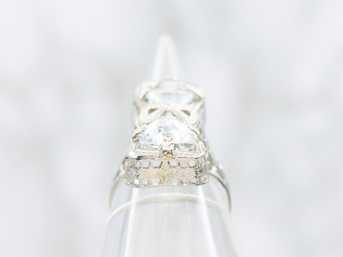 Sweet Double Aquamarine Art Deco Cocktail Ring