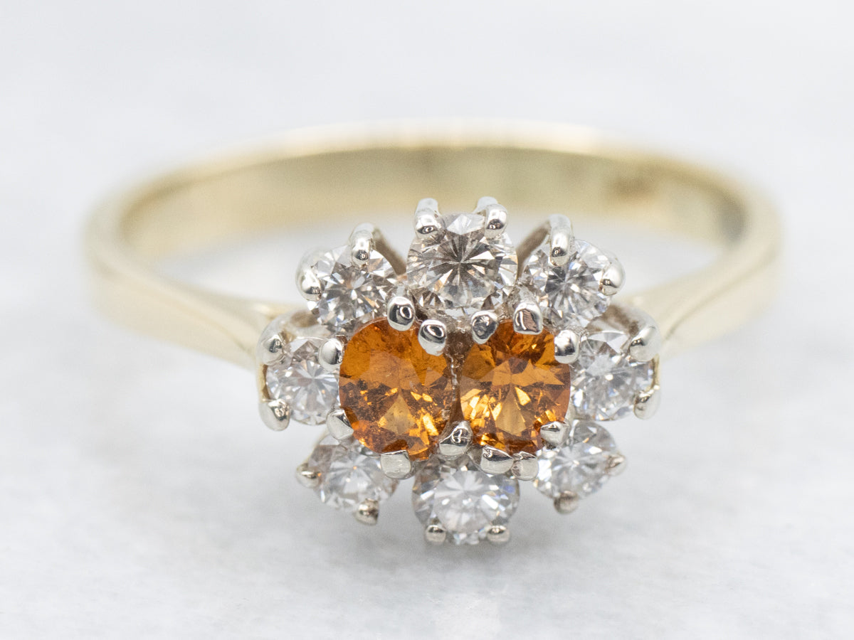 Stunning Spessartite Garnet and Diamond Halo Ring