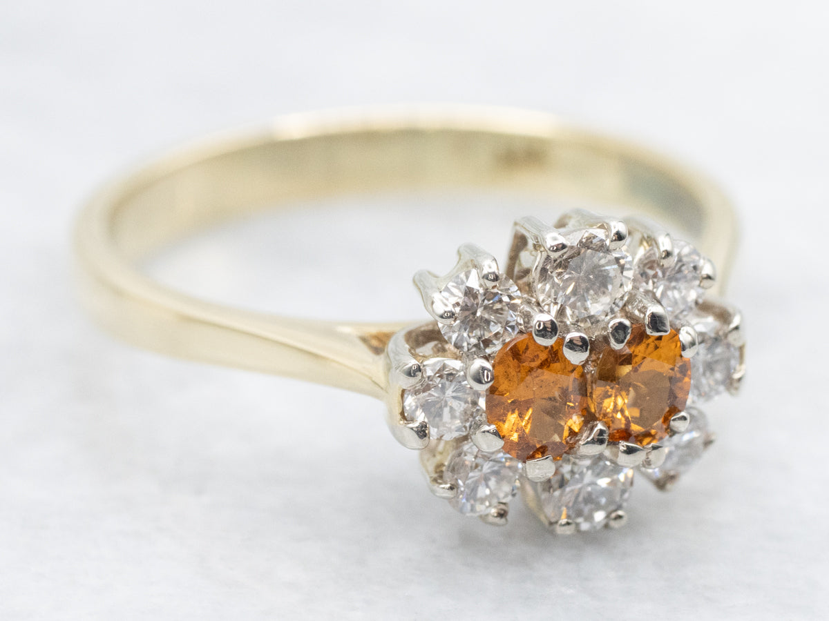 Stunning Spessartite Garnet and Diamond Halo Ring
