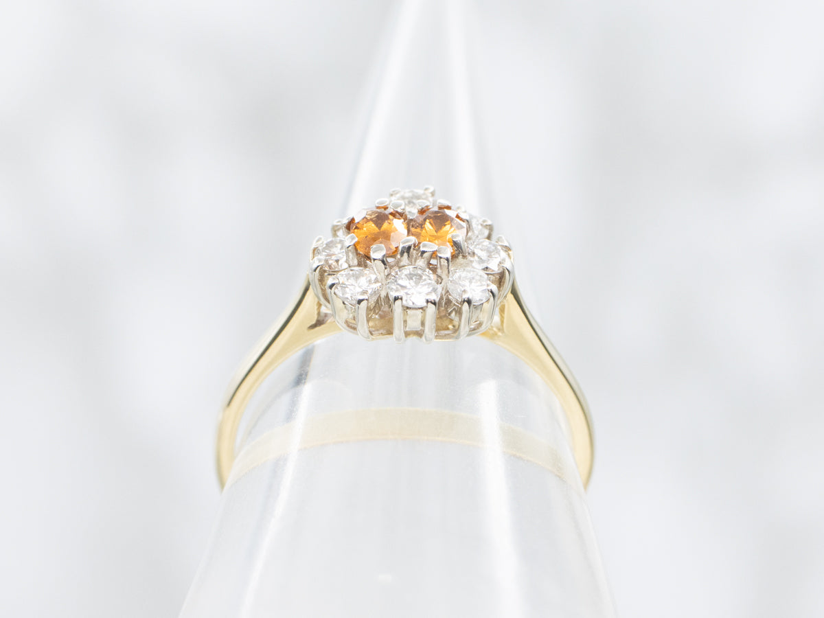 Stunning Spessartite Garnet and Diamond Halo Ring
