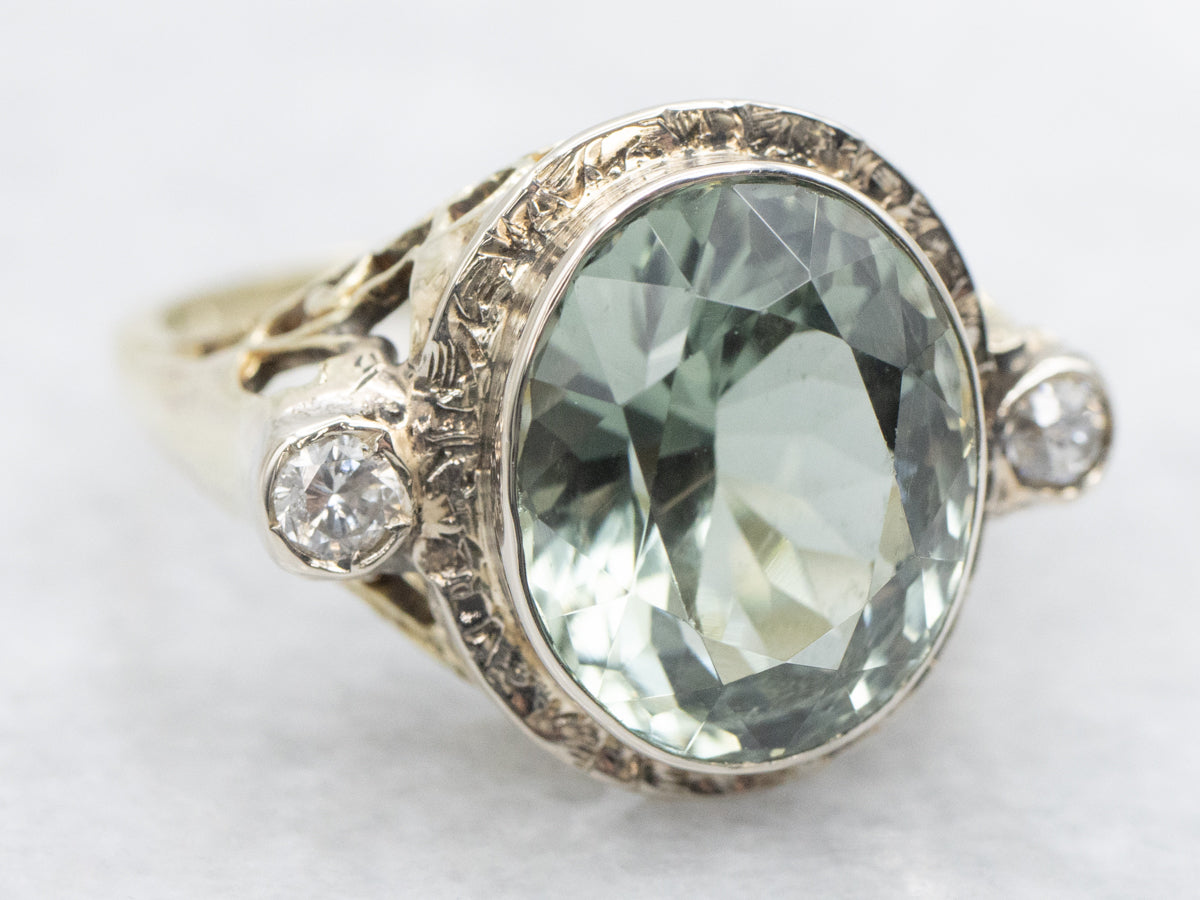 Antique Art Nouveau Green Tourmaline and Diamond Ring