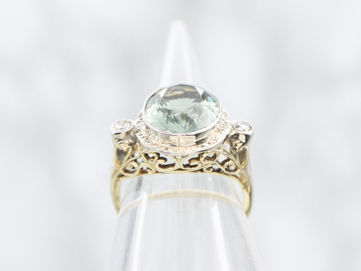 Antique Art Nouveau Green Tourmaline and Diamond Ring