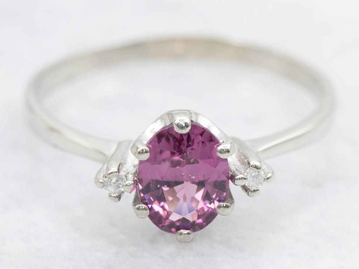 Rhodolite Garnet and Diamond Three Stone Ring