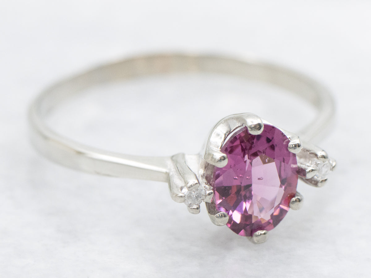 Rhodolite Garnet and Diamond Three Stone Ring