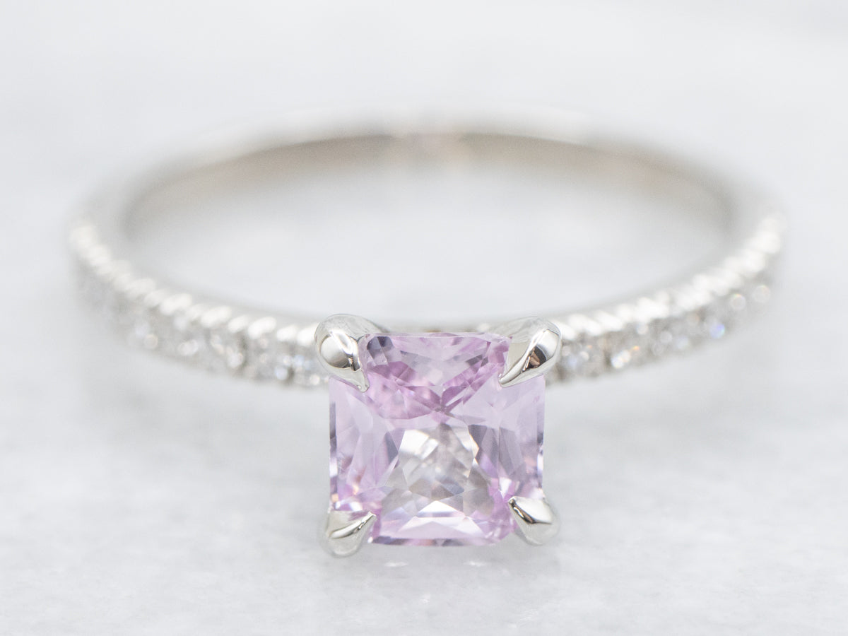 Sweet Pink Sapphire and Diamond Engagement Ring