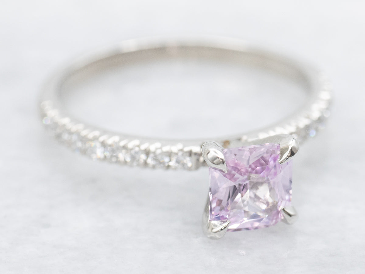 Sweet Pink Sapphire and Diamond Engagement Ring