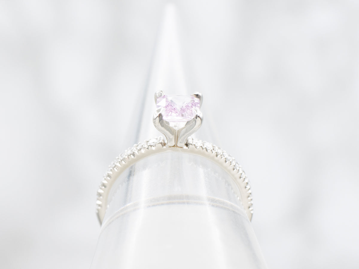 Sweet Pink Sapphire and Diamond Engagement Ring