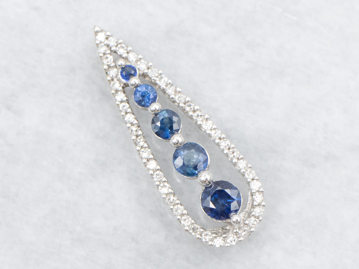 Graduated Sapphire and Diamond Teardrop Pendant