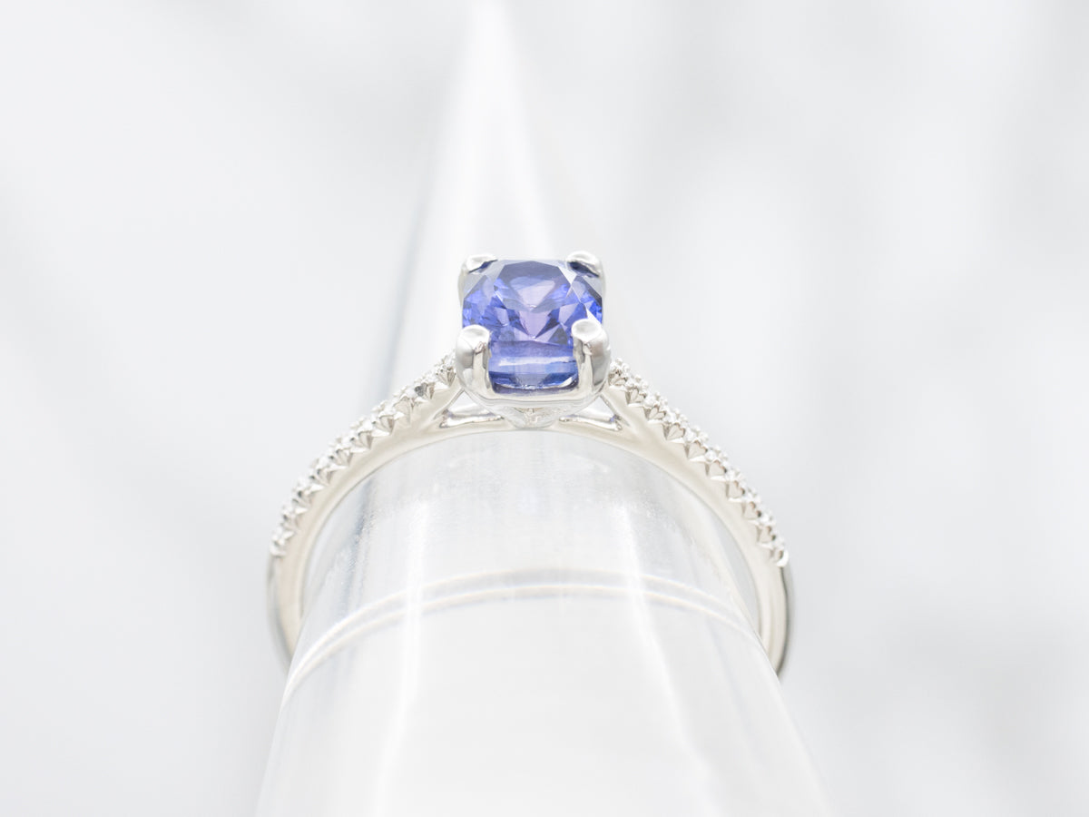 Platinum Cushion-Cut Purple Sapphire and Diamond Engagement Ring