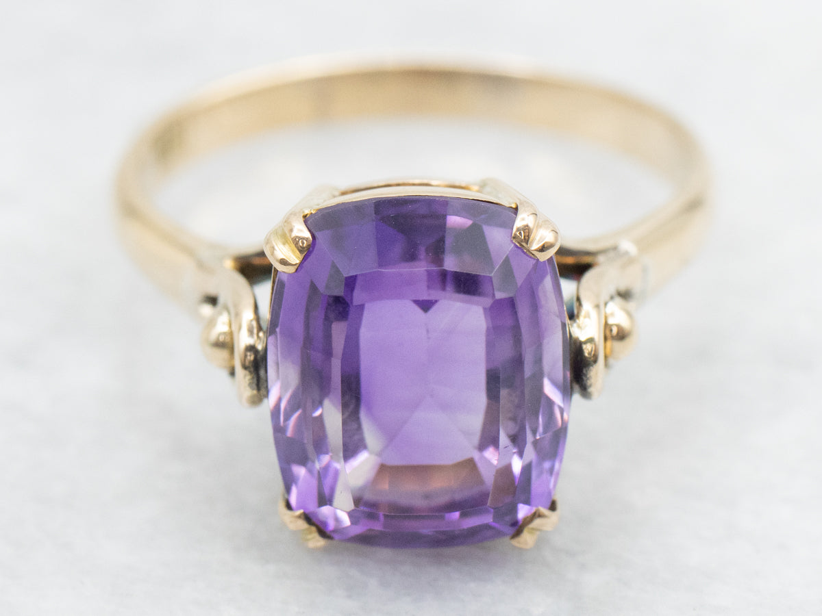 Cushion Cut Amethyst Solitaire Ring