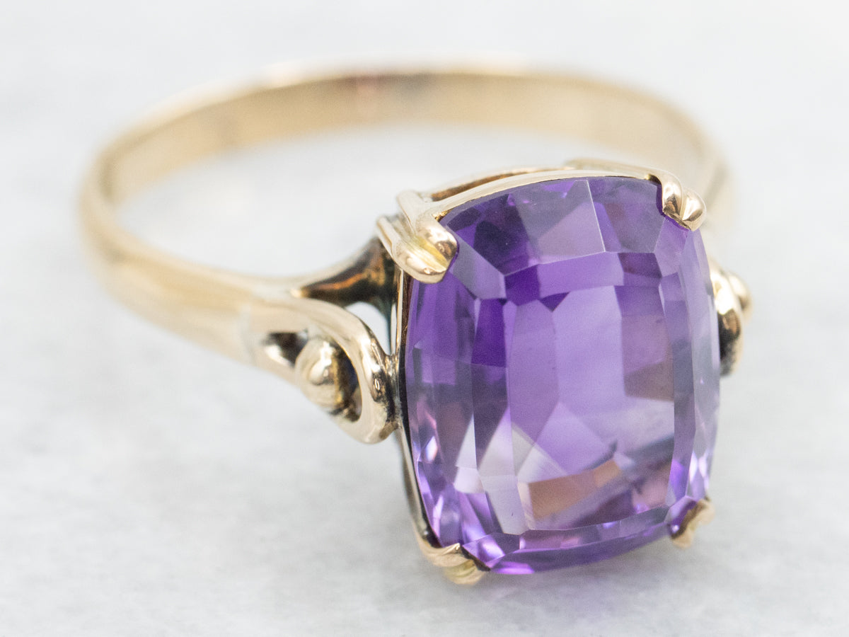 Cushion Cut Amethyst Solitaire Ring