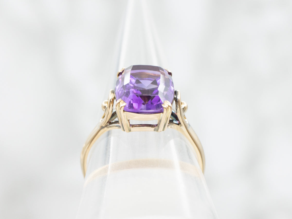 Cushion Cut Amethyst Solitaire Ring