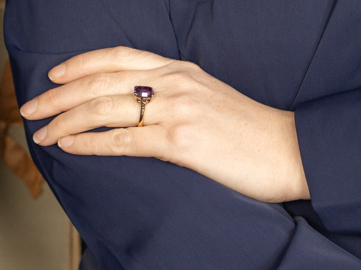 Cushion Cut Amethyst Solitaire Ring