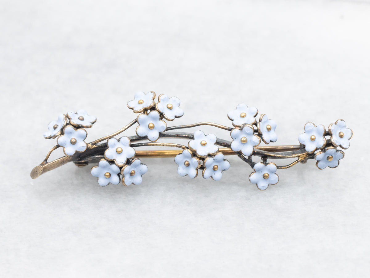 Antique Blue Celluloid Flower Branch Brooch