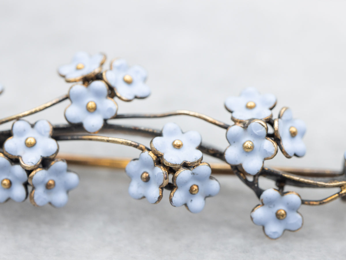 Antique Blue Celluloid Flower Branch Brooch