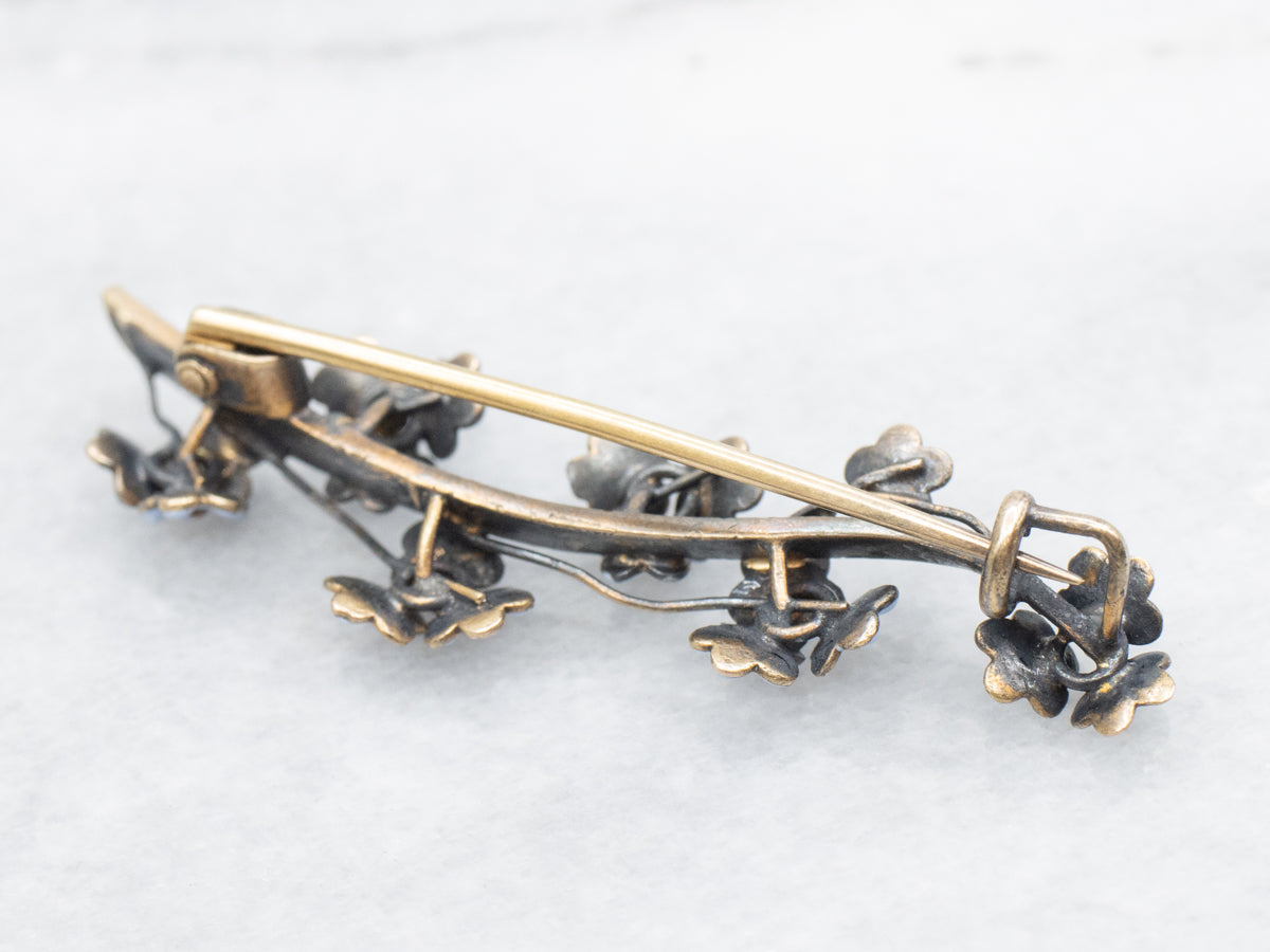 Antique Blue Celluloid Flower Branch Brooch