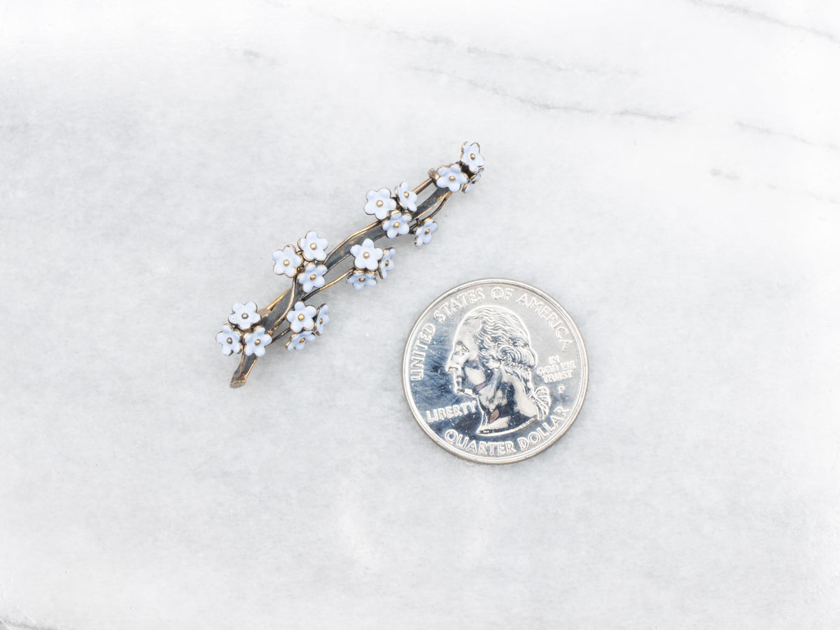 Antique Blue Celluloid Flower Branch Brooch