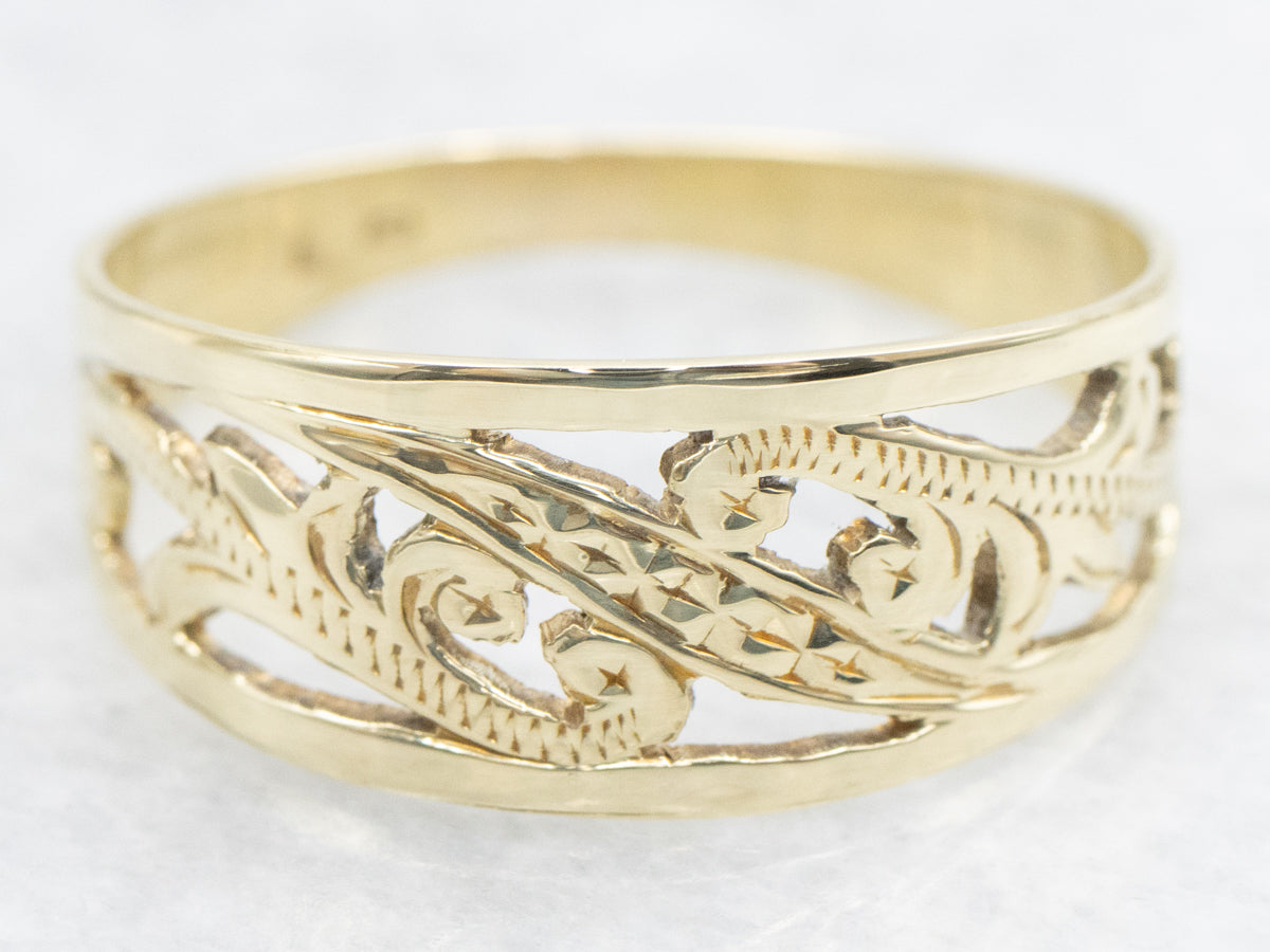 Gold Pierced-Patterned Botanical Band