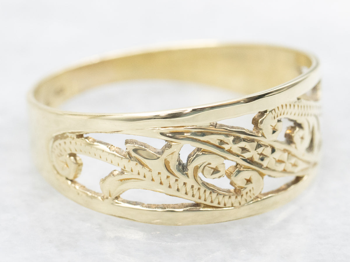 Gold Pierced-Patterned Botanical Band