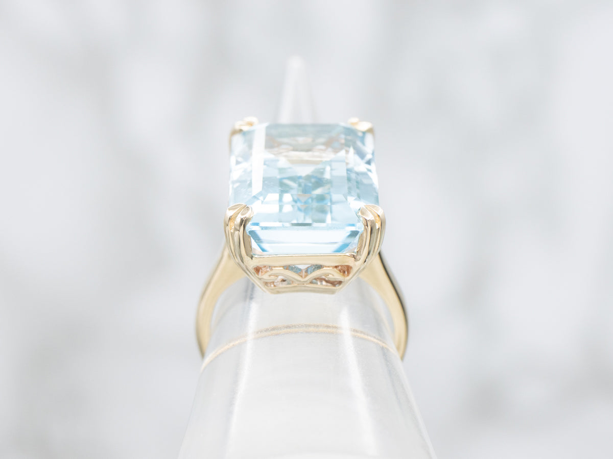 Blue Topaz Emerald Cut Cocktail Ring