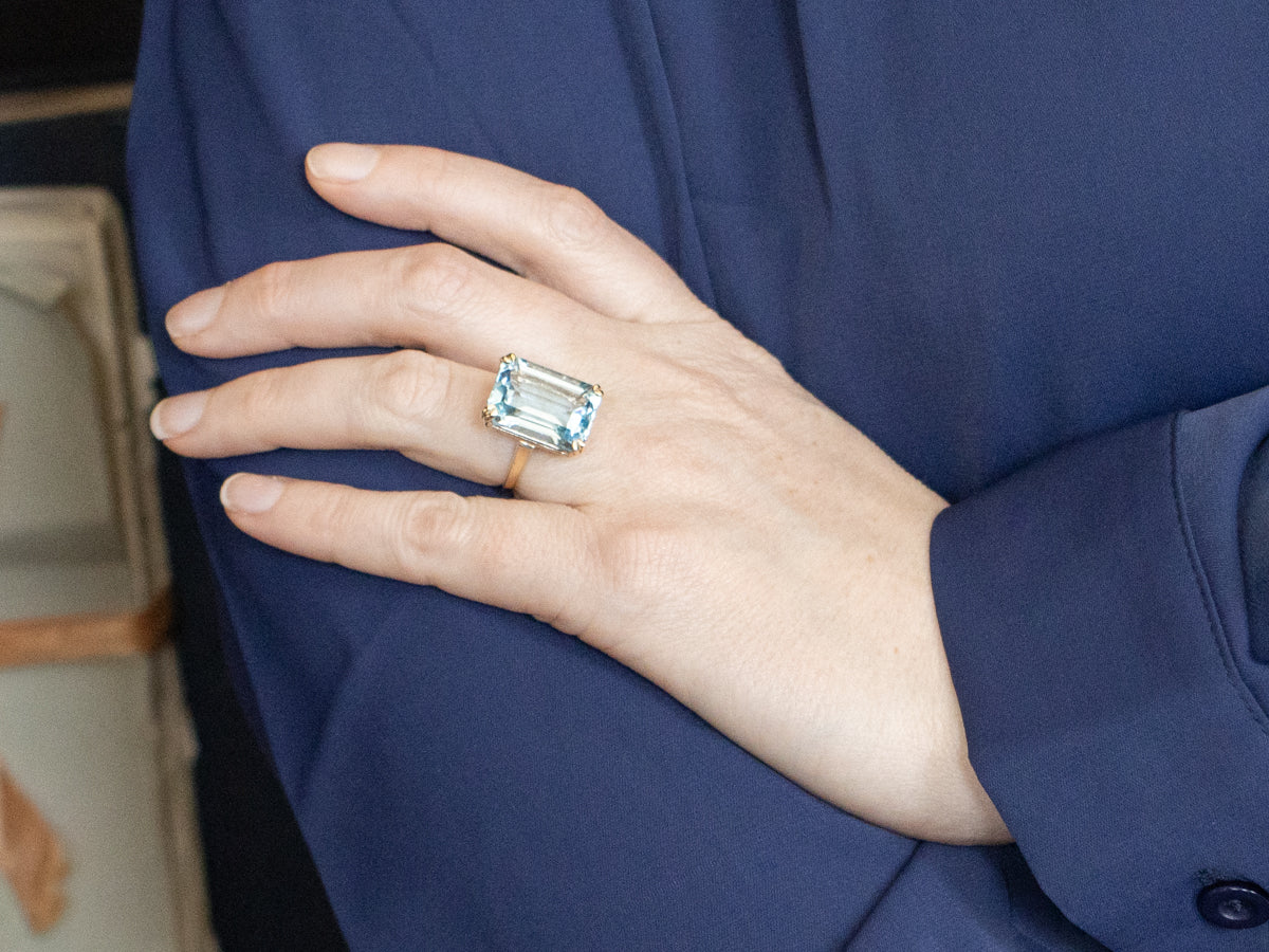 Blue Topaz Emerald Cut Cocktail Ring