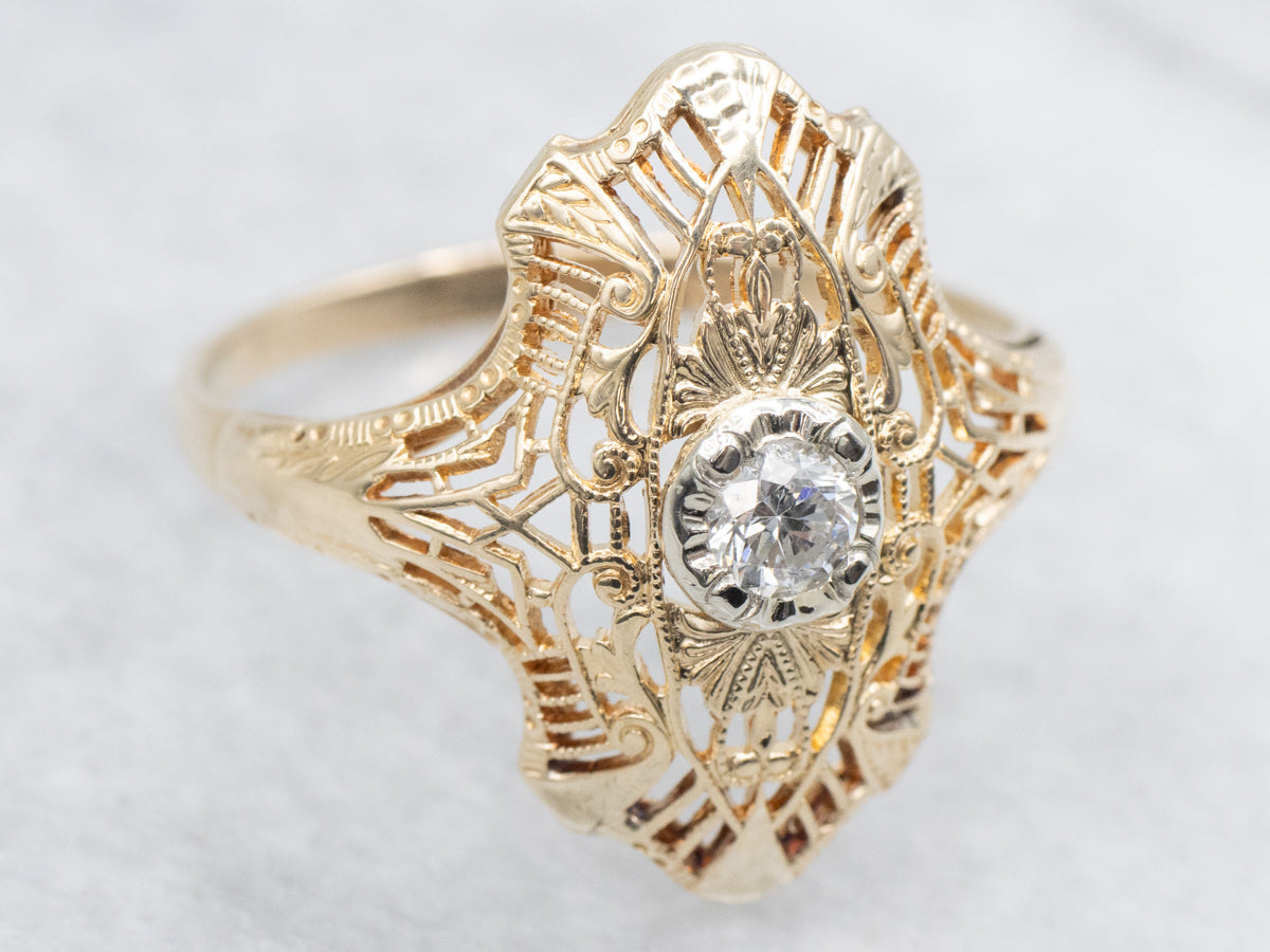Late Art Deco Two Tone Gold Gold Diamond Dinner Ring