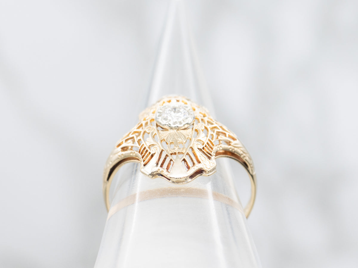 Late Art Deco Two Tone Gold Gold Diamond Dinner Ring