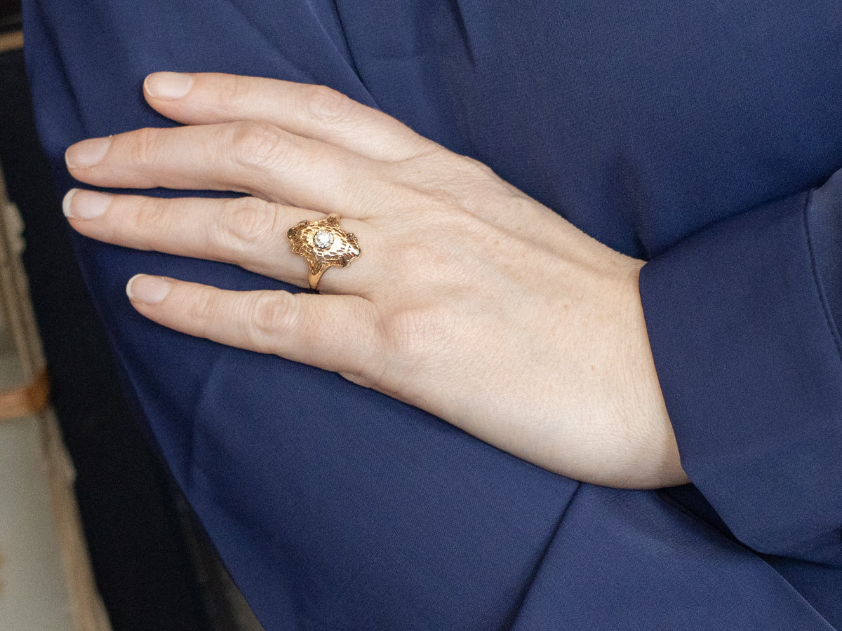 Late Art Deco Two Tone Gold Gold Diamond Dinner Ring