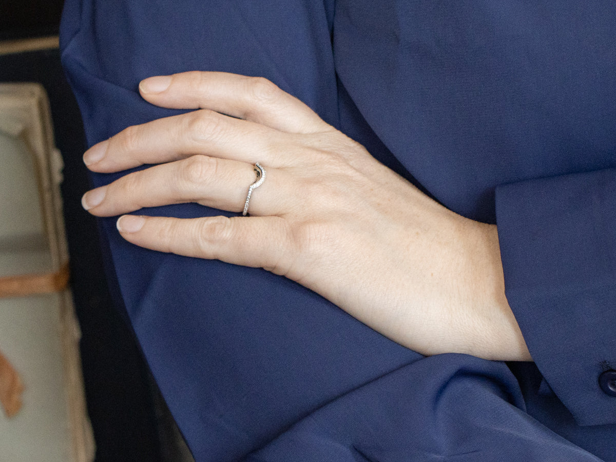 White Gold Curved Diamond Guard Band