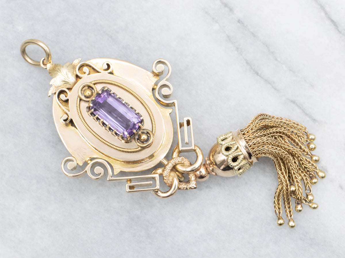 Antique Gold Amethyst Tasseled Pendant