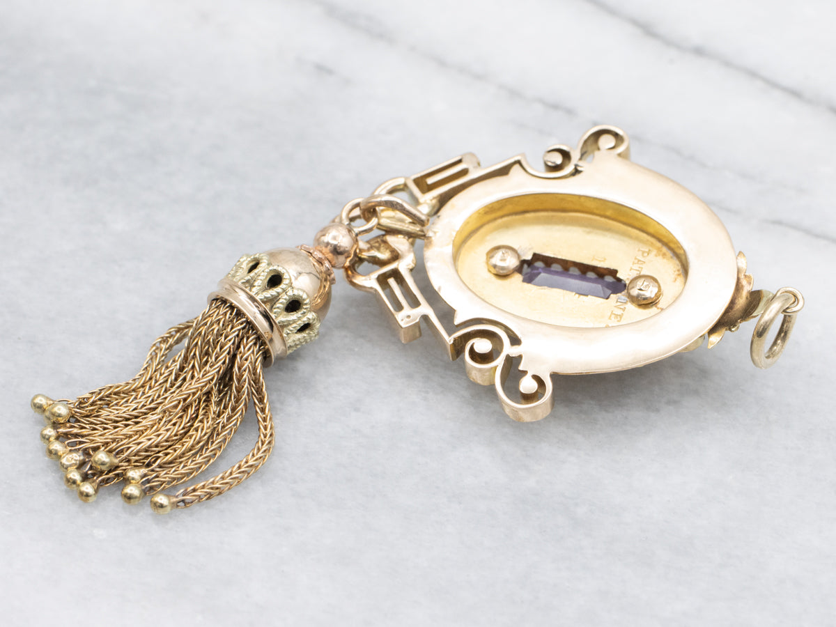 Antique Gold Amethyst Tasseled Pendant