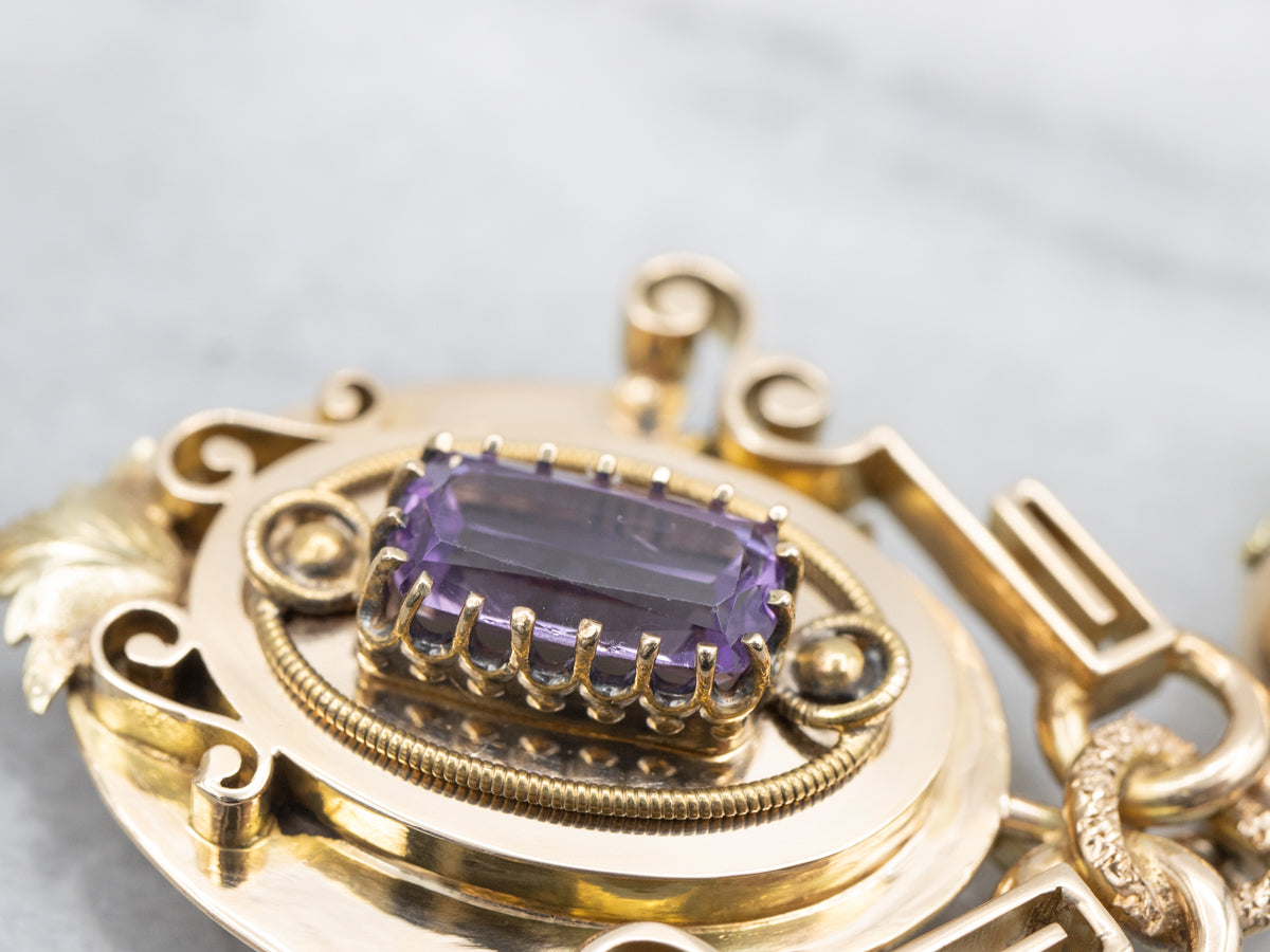 Antique Gold Amethyst Tasseled Pendant