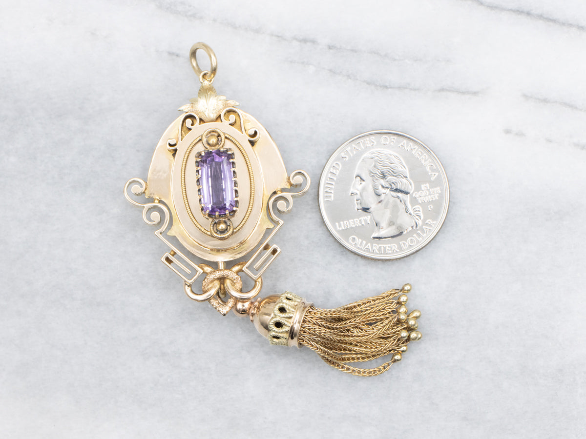 Antique Gold Amethyst Tasseled Pendant