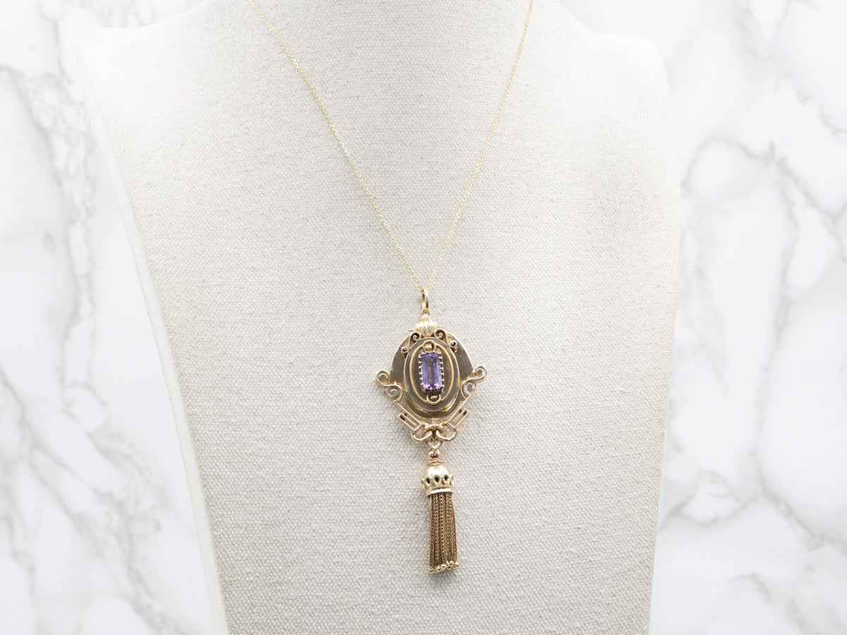 Antique Gold Amethyst Tasseled Pendant