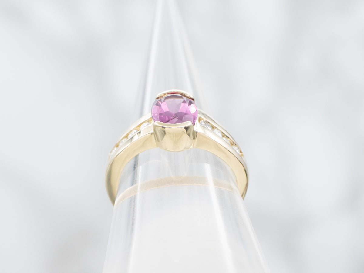 Gold Semi-Bezel-Set Rhodolite Garnet and Diamond Ring