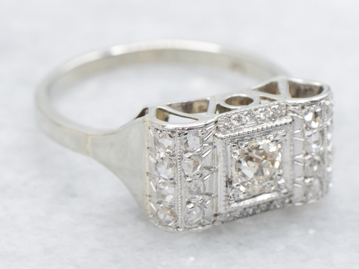 Late Art Deco Old Mine and Rose Cut Diamond Cluster Ring